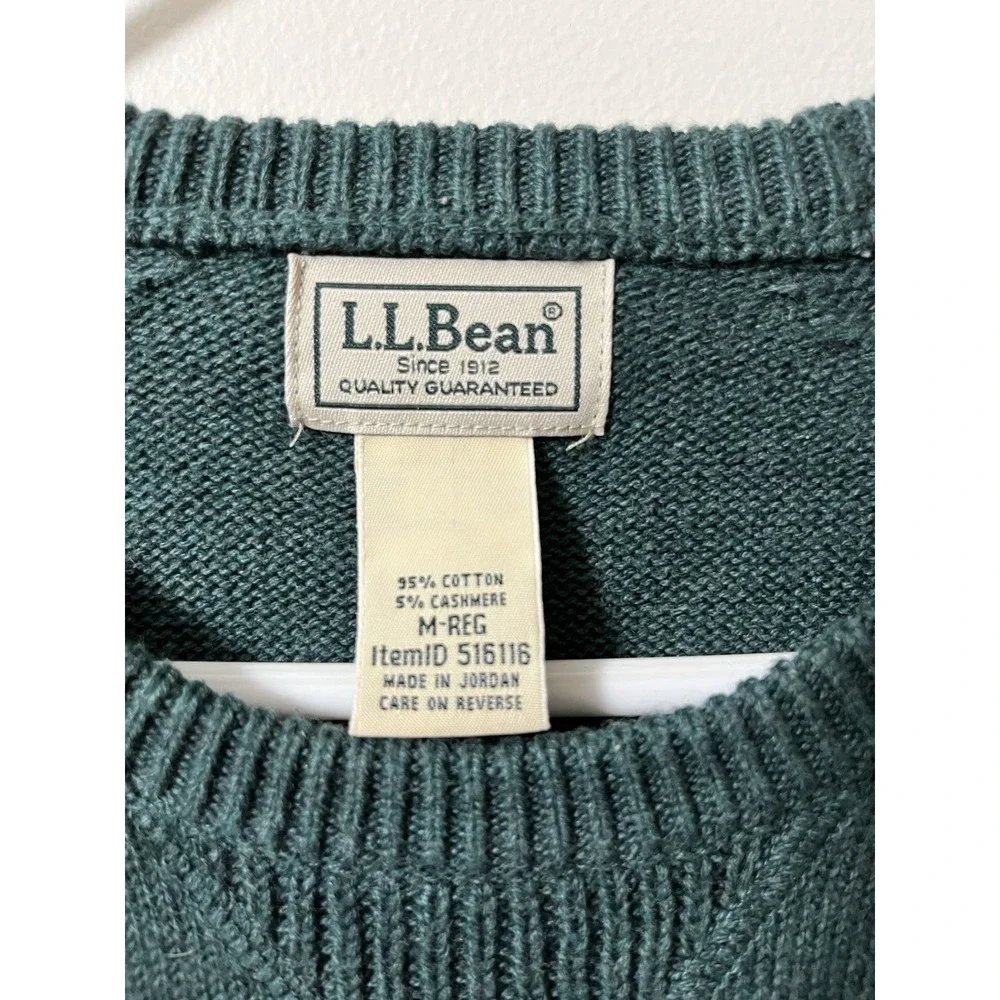 L.L. Bean Mens Wicked Soft Cotton/Cashmere Sweater M Crewneck Forest Green